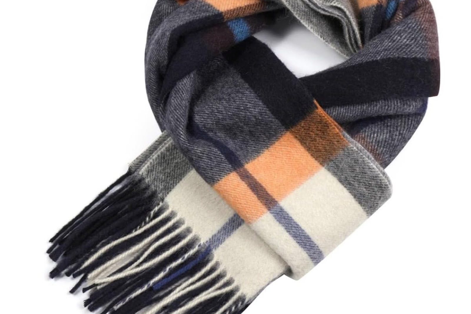 Tartan plaid winter scarf with fringed ends